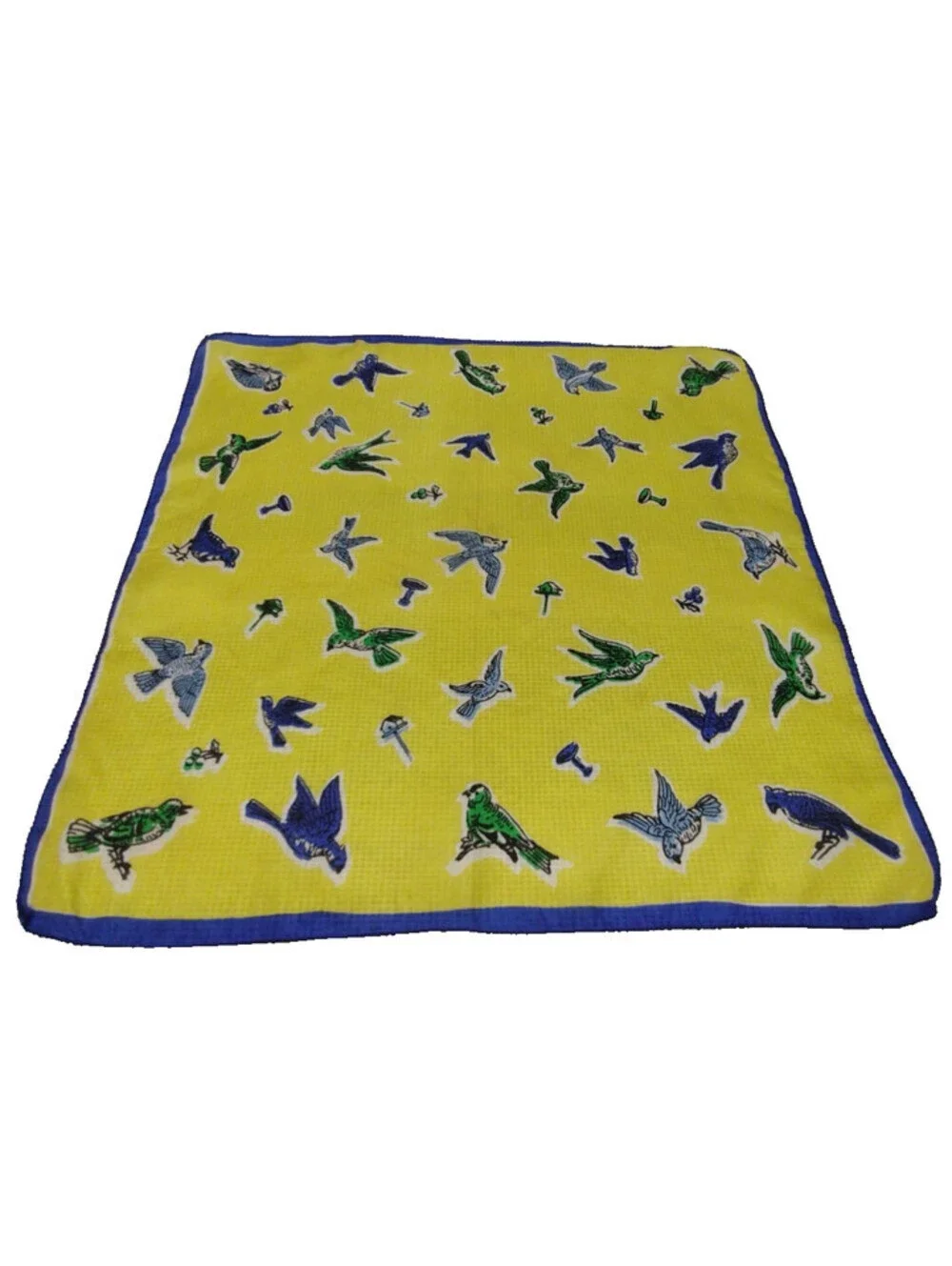 Vintage 1950s Pure Silk Handkerchief Birds Scarf TRI COLOR BIRDIES Rockabilly